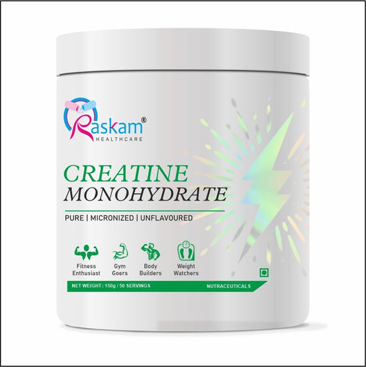 Raskam Creatine Monohydrate powder for Muscle Building & Performance - 50 Servings (Unflavoured, 150gm)