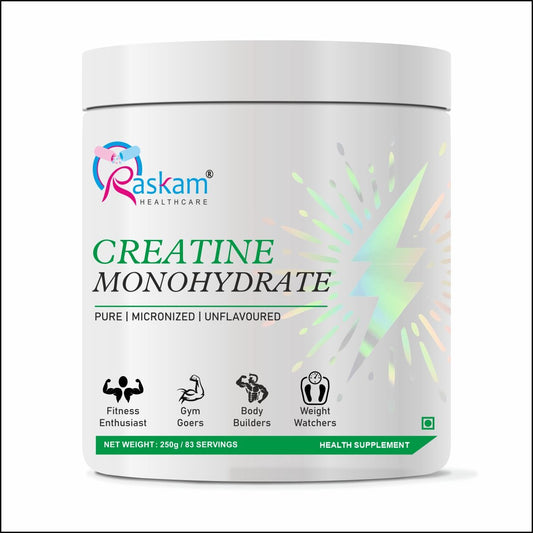 Raskam Creatine Monohydrate powder for Muscle Building & Performance - 83 Servings (Unflavoured, 250gm)