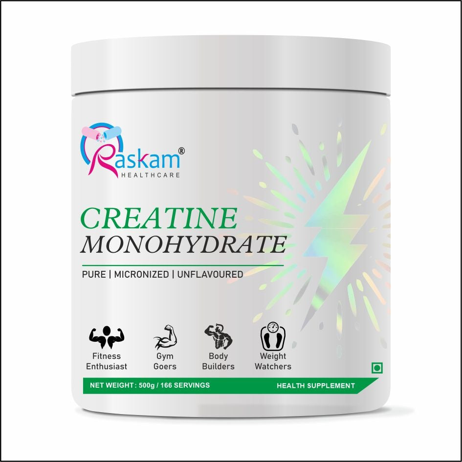 Raskam Creatine Monohydrate powder for Muscle Building & Performance - 166 Servings (Unflavoured, 500gm)