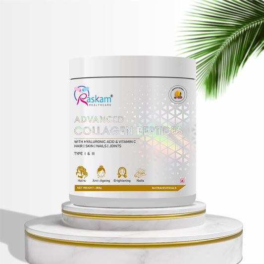 Raskam Advanced Collagen Peptides Powder for Men & Women | Collagen Powder with Biotin, Vitamins C & E for Hair, Nails, Skin Radiance & Anti-Aging Flav- Mango Berry (100gm , 265 gm)