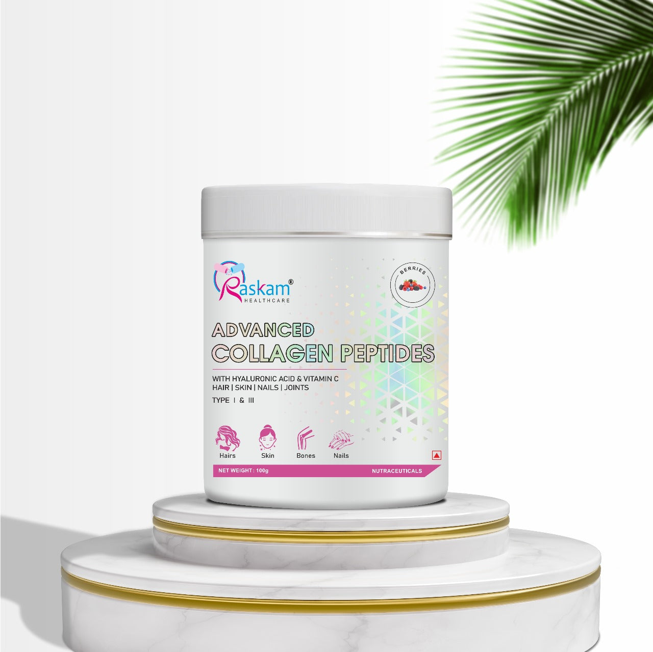 Raskam Advanced Collagen Peptides Powder for Men & Women | Collagen Powder with Biotin, Vitamins C & E for Hair, Nails, Skin Radiance & Anti-Aging Flav- Mix Berry (265gm , 100gm)