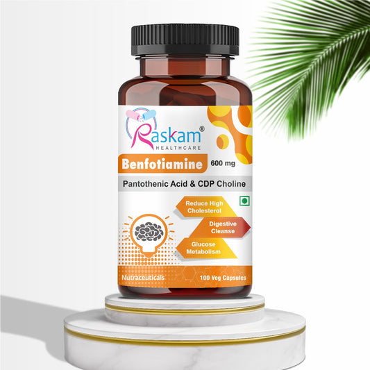 Raskam Benfotiamine+ 600mg  - Antioxidant & Energy Support - Promotes Nerve Health & Metabolic Function - Nutraceutical Supplement 100-Capsules