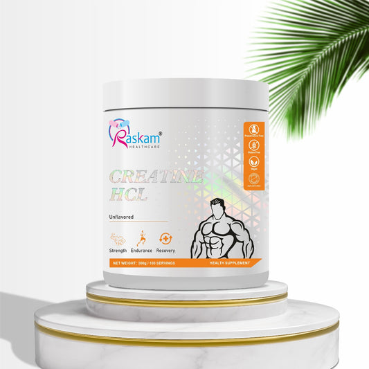 Raskam Pure Creatine HCL Powder (Unflavoured, 100 Sevings) | Rapid Absorption | Enhanced Muscle Strength & Power-300gm