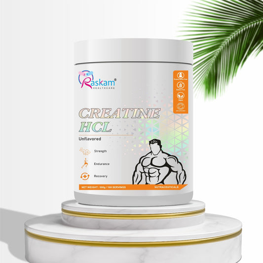 Raskam Pure Creatine HCL Powder (Unflavoured, 166 Sevings) | Rapid Absorption | Enhanced Muscle Strength & Power-500gm