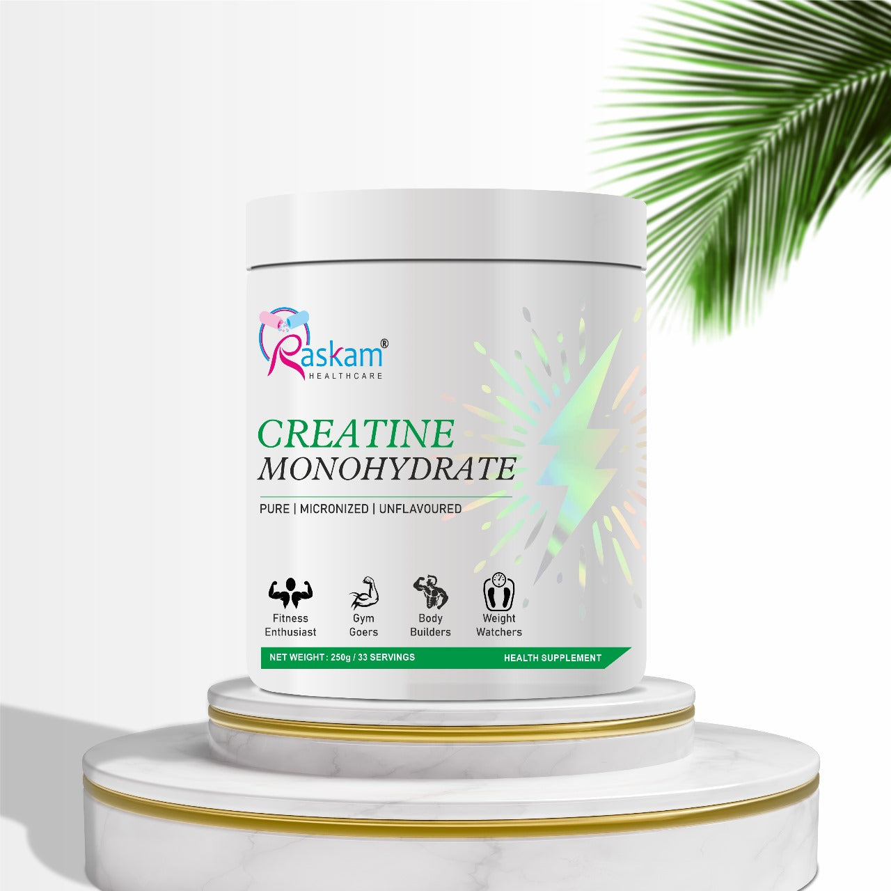 Raskam Creatine Monohydrate powder for Muscle Building & Performance - 83 Servings (Unflavoured, 250gm)