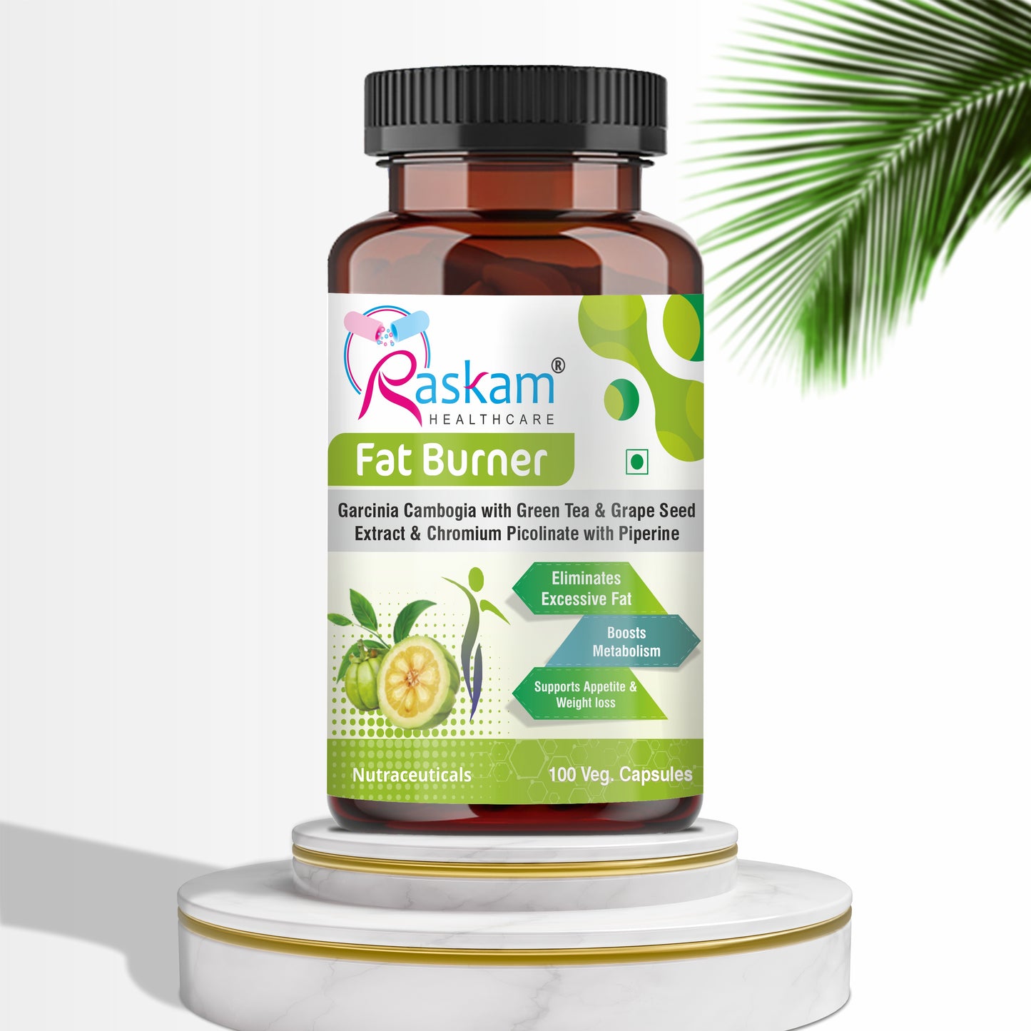 Raskam Fat Burner - 100 Capsules- Weight Loss Supplement with Garcinia Cambogia, Green Coffee Beans Green Tea Extract Metabolism Booster Belly Fat Burner for Men & Women