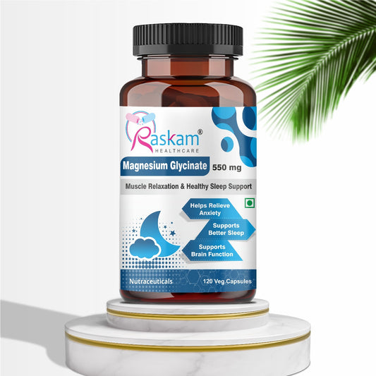 Raskam High Absorption Magnesium Glycinate -120 Vegetable Capsules ,550mg