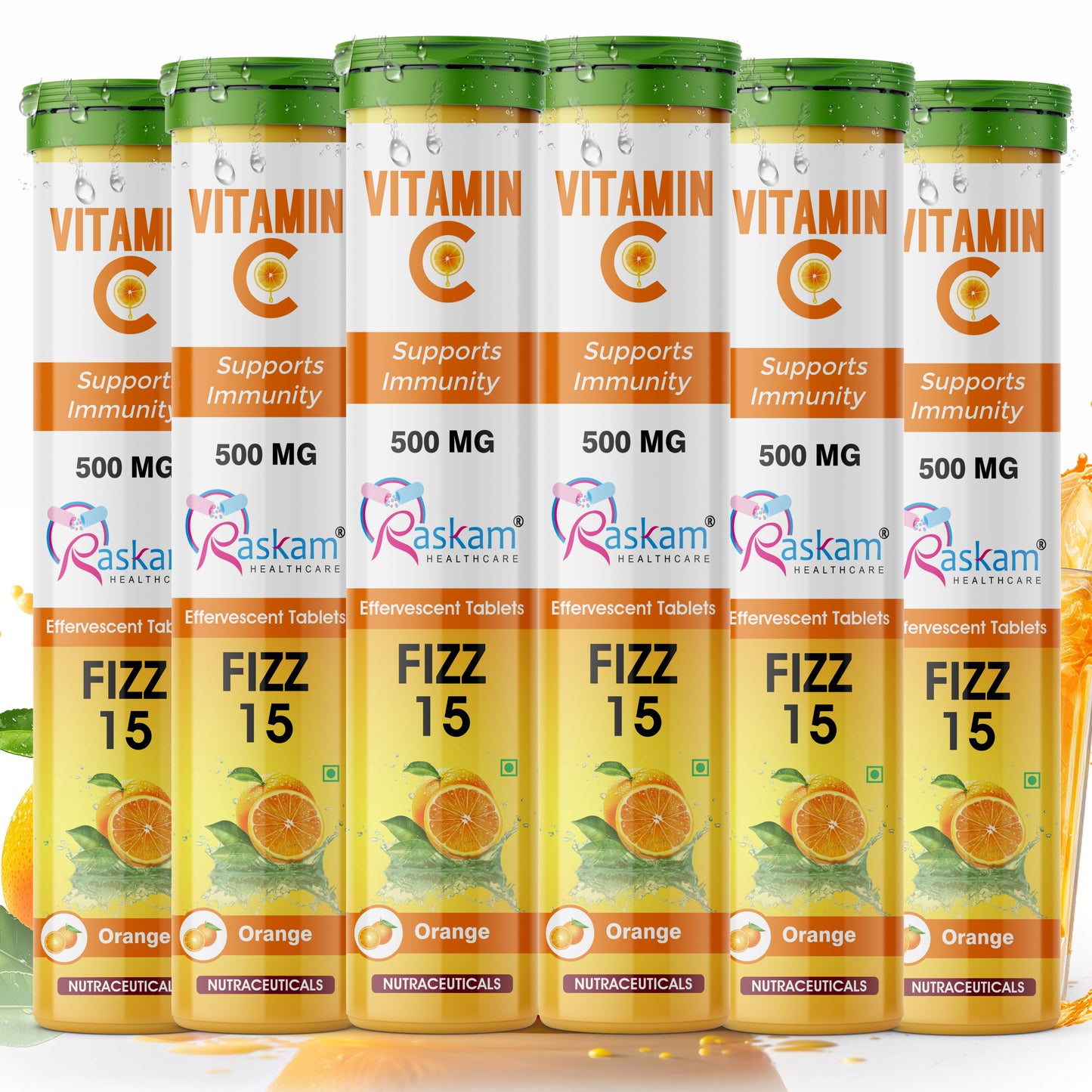 Raskam Vitamin C Effervescent Tablets with Zinc + Vitamin D3 | Natural and Organic Immunity Booster | 500mg Vitamin C (Pack of 15 Effervescent Tablets)