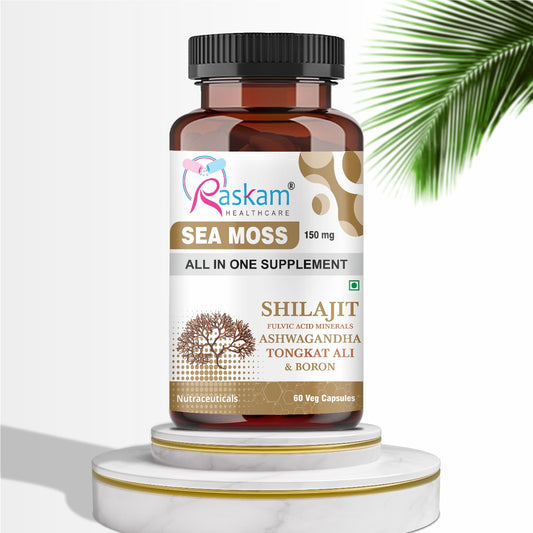 Raskam Sea Moss  | 150MG | 60 Capsules - Organic Irish Sea Moss Powder | Bio available Minerals for Thyroid , Skin and Joint Support