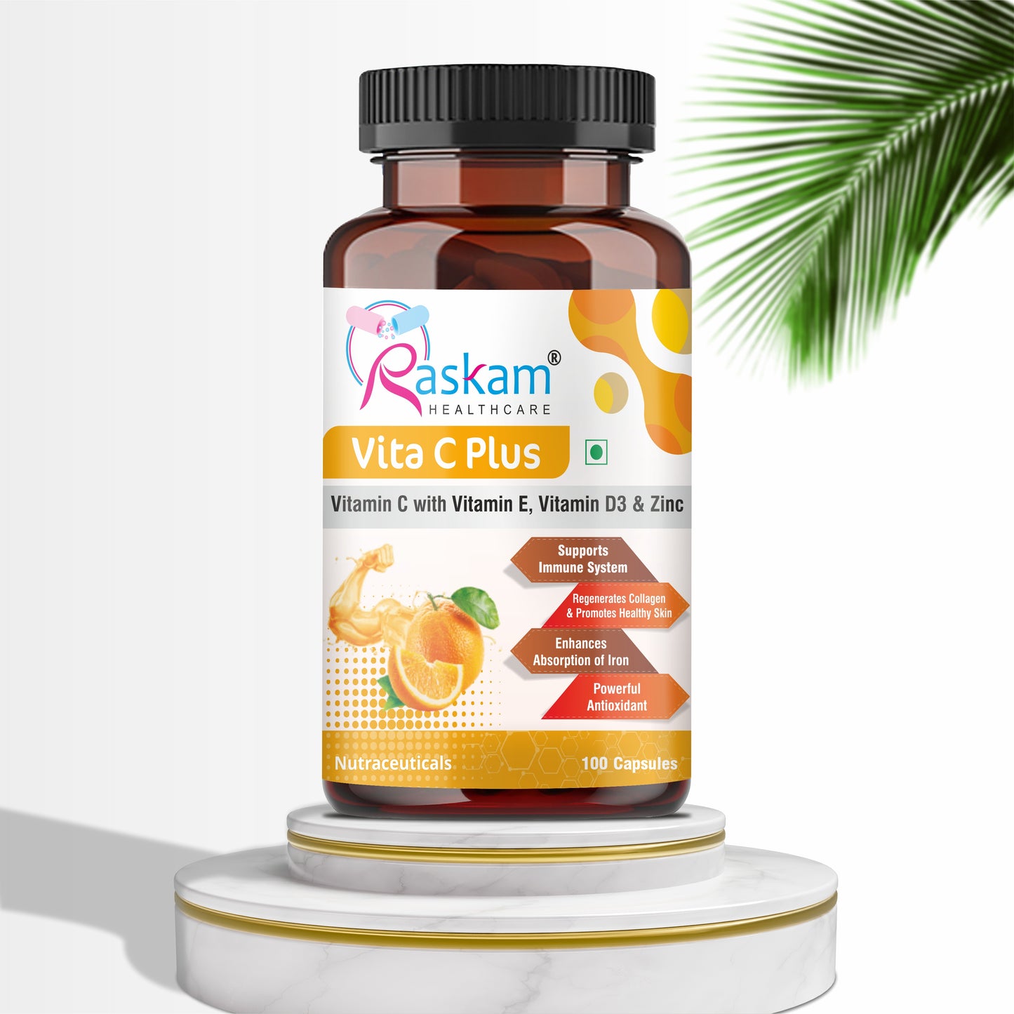 Raskam Vita C Plus - 100 Capsules - Antioxidant & Immune Support - Overall Health - Skin Anti-Ageing -Supports Healthy Skin & Joints