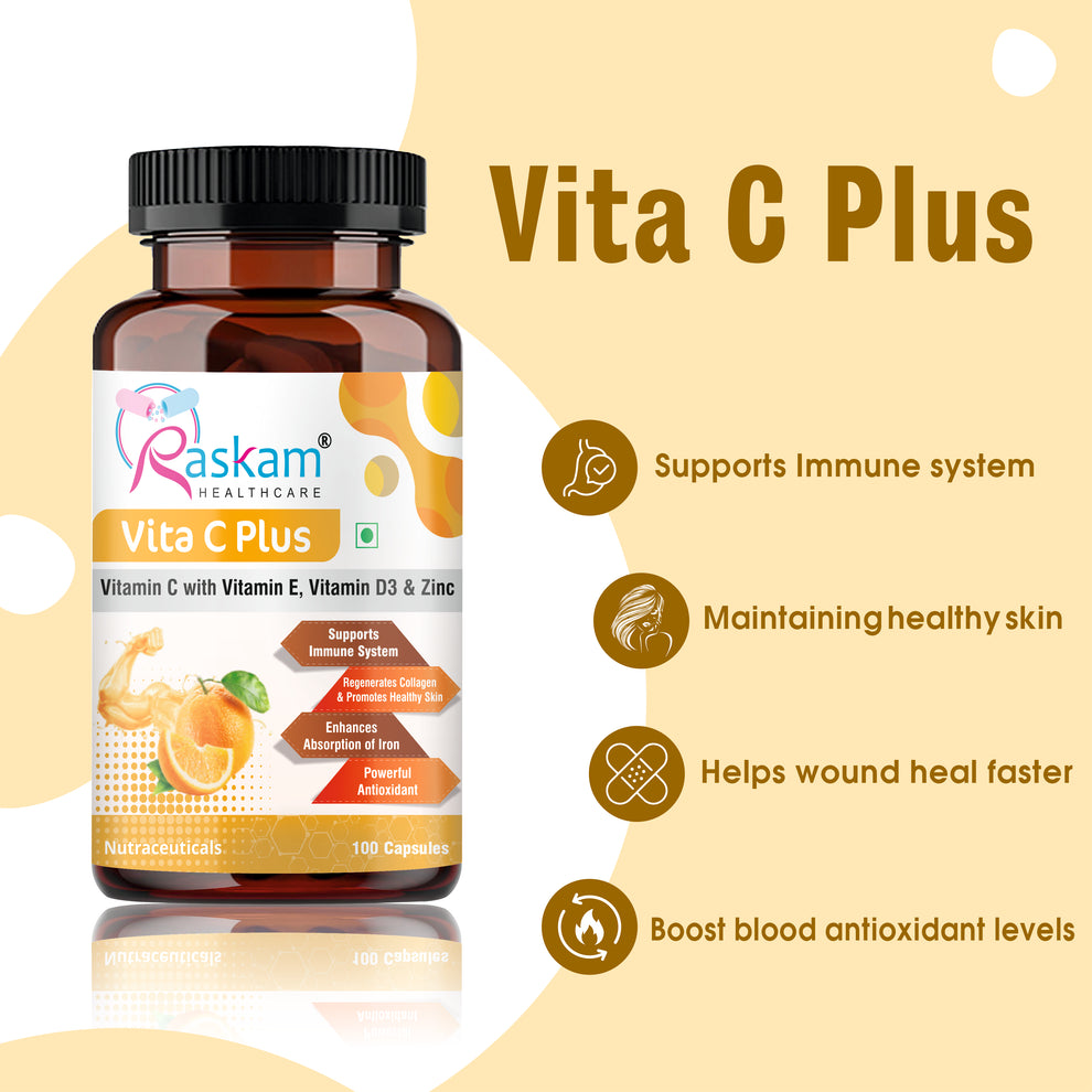 Raskam Vita C Plus 100 Capsules Antioxidant And Immune Support Ove Raskam Healthcare