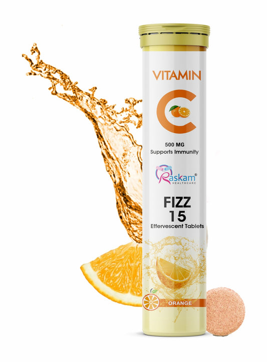 Raskam Vitamin C Effervescent Tablets with Zinc + Vitamin D3 | Natural and Organic Immunity Booster | 500mg Vitamin C (Pack of 15 Effervescent Tablets)